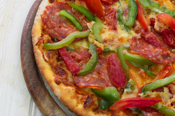 Thinly sliced pepperoni pizza