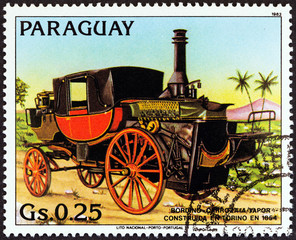 Fototapeta na wymiar Bordino Steam Carriage of 1854 (Paraguay 1983)