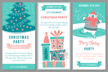 Christmas party invitations in cartoon style. - 74221255