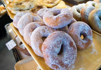 Donuts with powdered sugar.