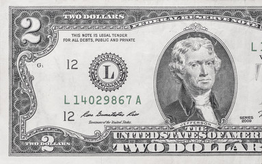 Macro shot of 2 dollar bill