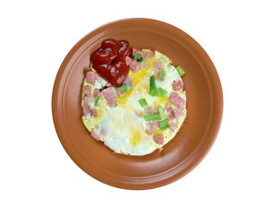 Fresh fried egg and pork ham