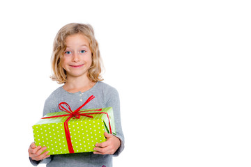 grining girl with present