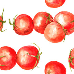 Seamless pattern with watercolor drawing tomatoes