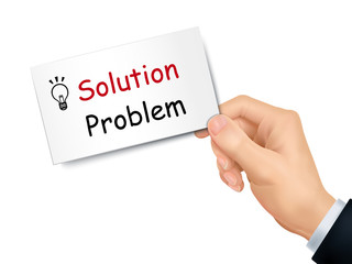solution and problem card in hand