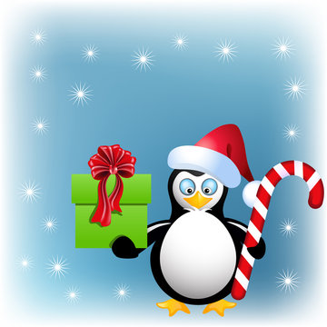 Penguin with Christmas candy and gift box