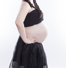 A pregnant mother in white background