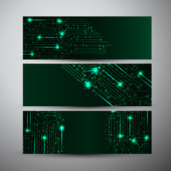 Vector banners set with Abstract green lights technology