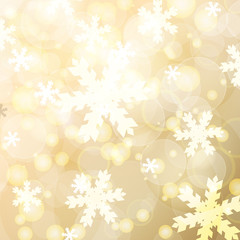 Abstract blurred lights and snowflakes background. Vector illust
