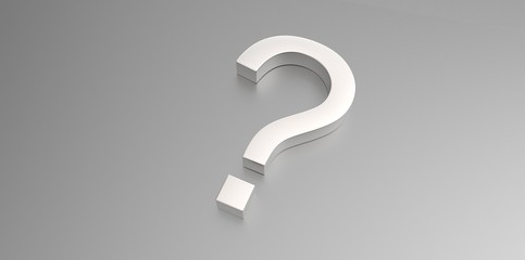white 3D question mark on gray grey silver background