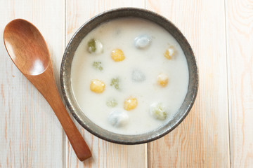 Bua Loi , Thai dessert with colorful ball flour and coconut milk