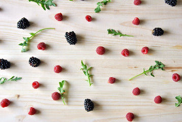 Naklejka na ściany i meble Aerial photo of raspberries and blackberries