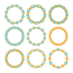 Set of golden chain frames with emeralds.