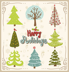 Vector illustration of Christmas tree design set.
