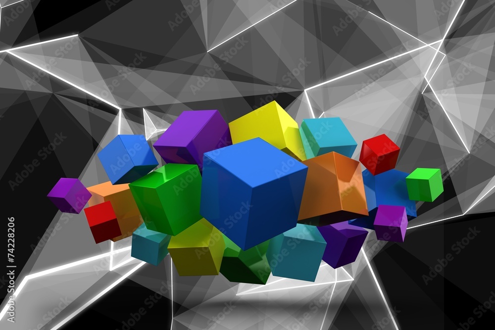 Poster Composite image of 3d colourful cubes floating in a cluster