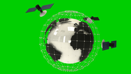 Planet model with satellites and network ob green background © DANKANIC