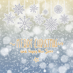 winter Merry christmas card with snowflakes, vector illustration