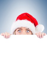 Festive blonde showing large poster