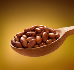 Brown beans in a wooden spoon