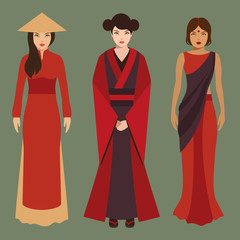 chinese, japanese and indian women, asian people