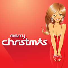 Girl and Merry Christmas Text Stock Illustration