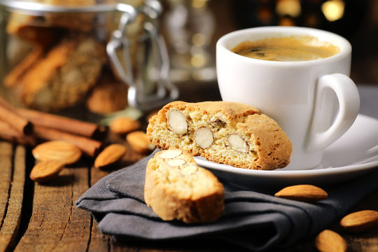 Good morning concept - espresso and almond cantuccini