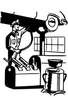 black and white mechanic operating machine clip art preview