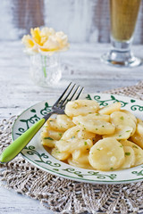 Potato salad (Kartoffelsalat), Selective focus.