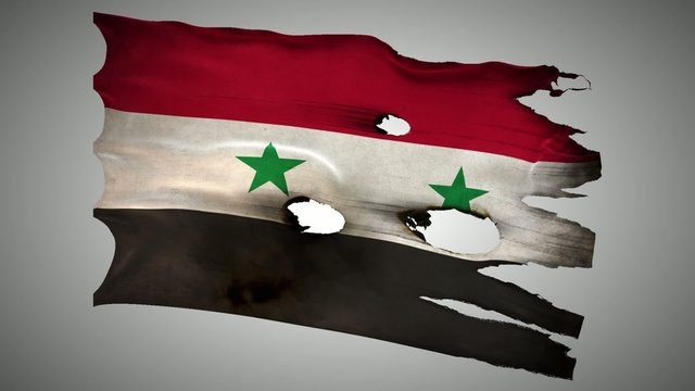Syria perforated, burned, grunge waving flag loop alpha