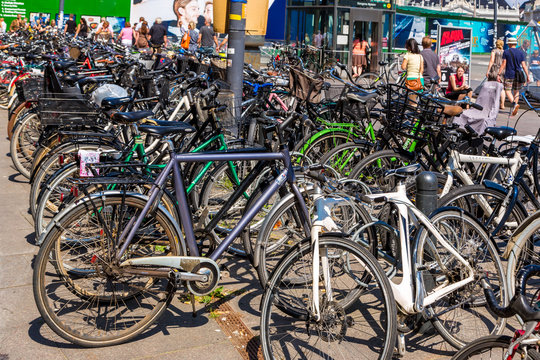 Many Bicycles Parked In  Copenhagen, Denmark