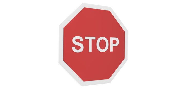 3D red STOP sign pole on white background