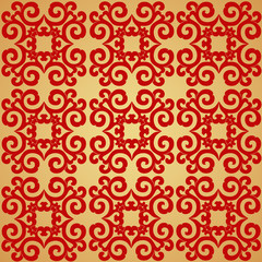 Golden background, red seamless pattern.