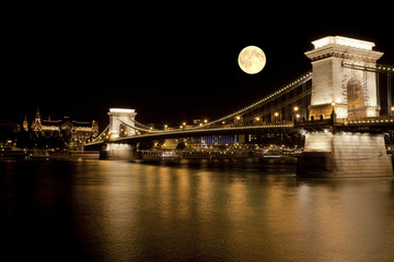 The view of the Chain bridge in Budapest