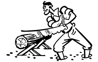 Lumberjack Sawing Log