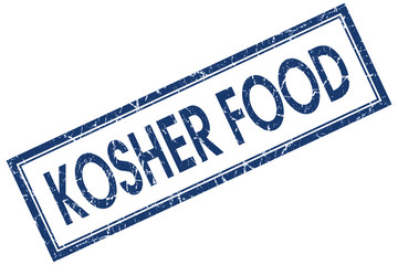 kosher food blue square stamp isolated on white background