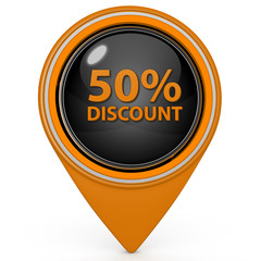 Discount 50 pointer icon on white background