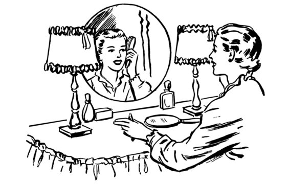 woman brushing hair in front of mirror clip art preview