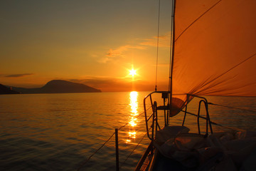 sunrise aboard a sailing yacht - 74237409