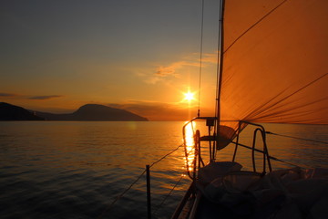 sunrise aboard a sailing yacht - 74237495