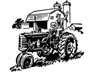 Farmer On Tractor Waving