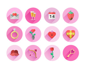 Valentines day symbols in pink circles