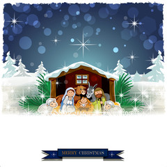 Nativity with snow-covered hut