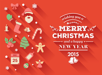 Fototapeta premium Merry christmas message vector with cute illustrations