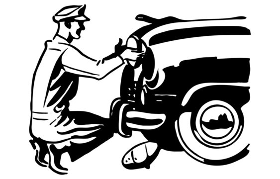 black and white retro car and driver clip art preview