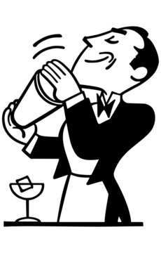 bartender shaking cocktail black and white clip art preview