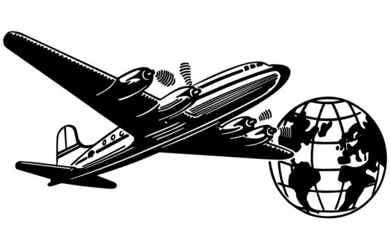 black airplane flying around the world clip art preview