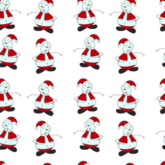 Seamless pattern of Christmas painted snowman on a white