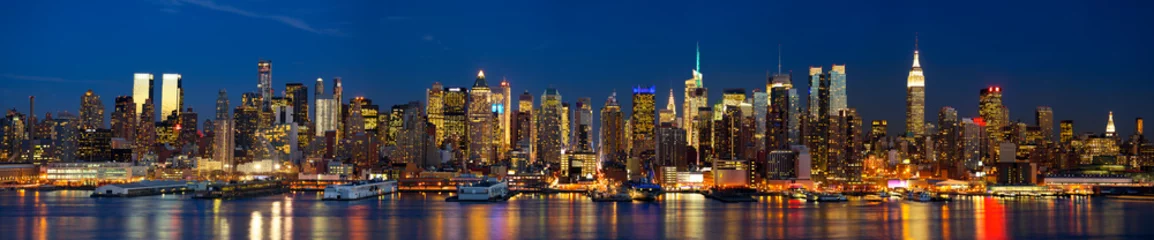 Fotobehang Skyline De horizonpanorama van Manhattan bij nacht, New York