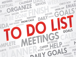 Word cloud of TO DO LIST related items, vector background