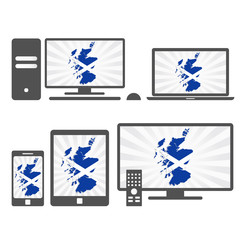 Obraz na płótnie Canvas Electronic devices with the map of Scotland